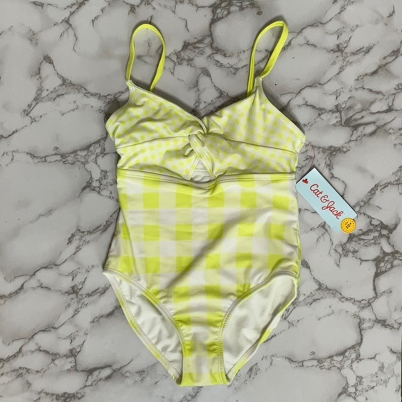 Cat & Jack Girls Gingham Check One-Piece Bathing Suit Swimsuit Size S - M - Picture 3 of 11